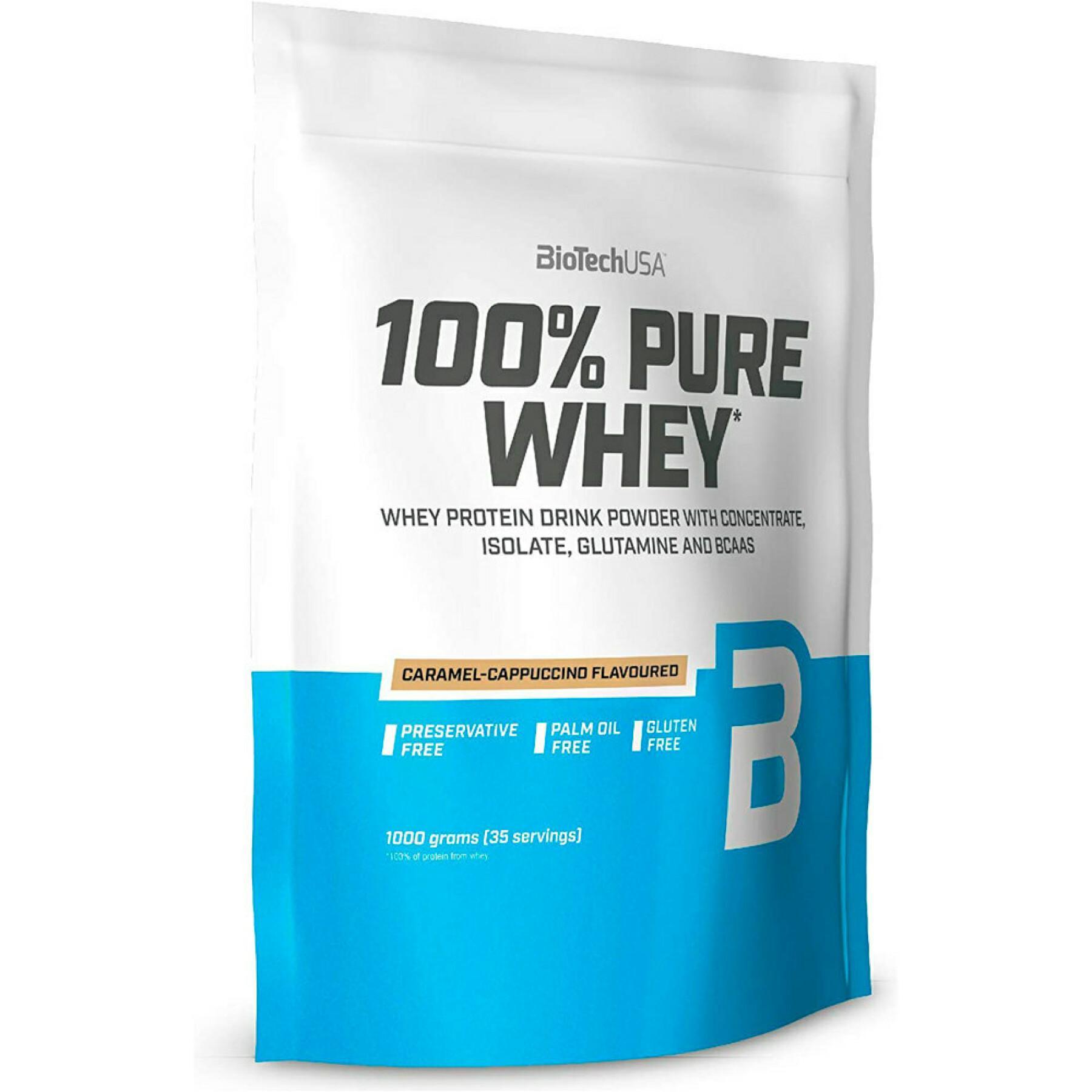 10er Pack Beutel mit 100 % reinem Molkeprotein Biotech USA - Caramel-cappuccino - 454g