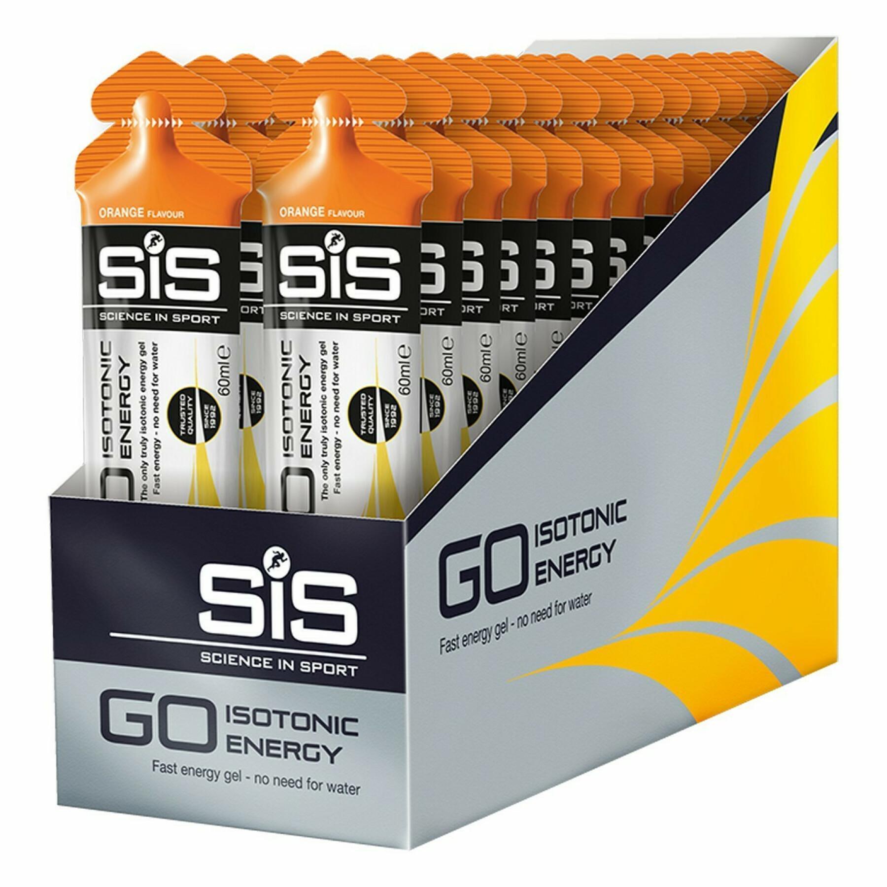 Packung mit 30 Energiegel Science in Sport Go Isotonic - Orange - 60 ml